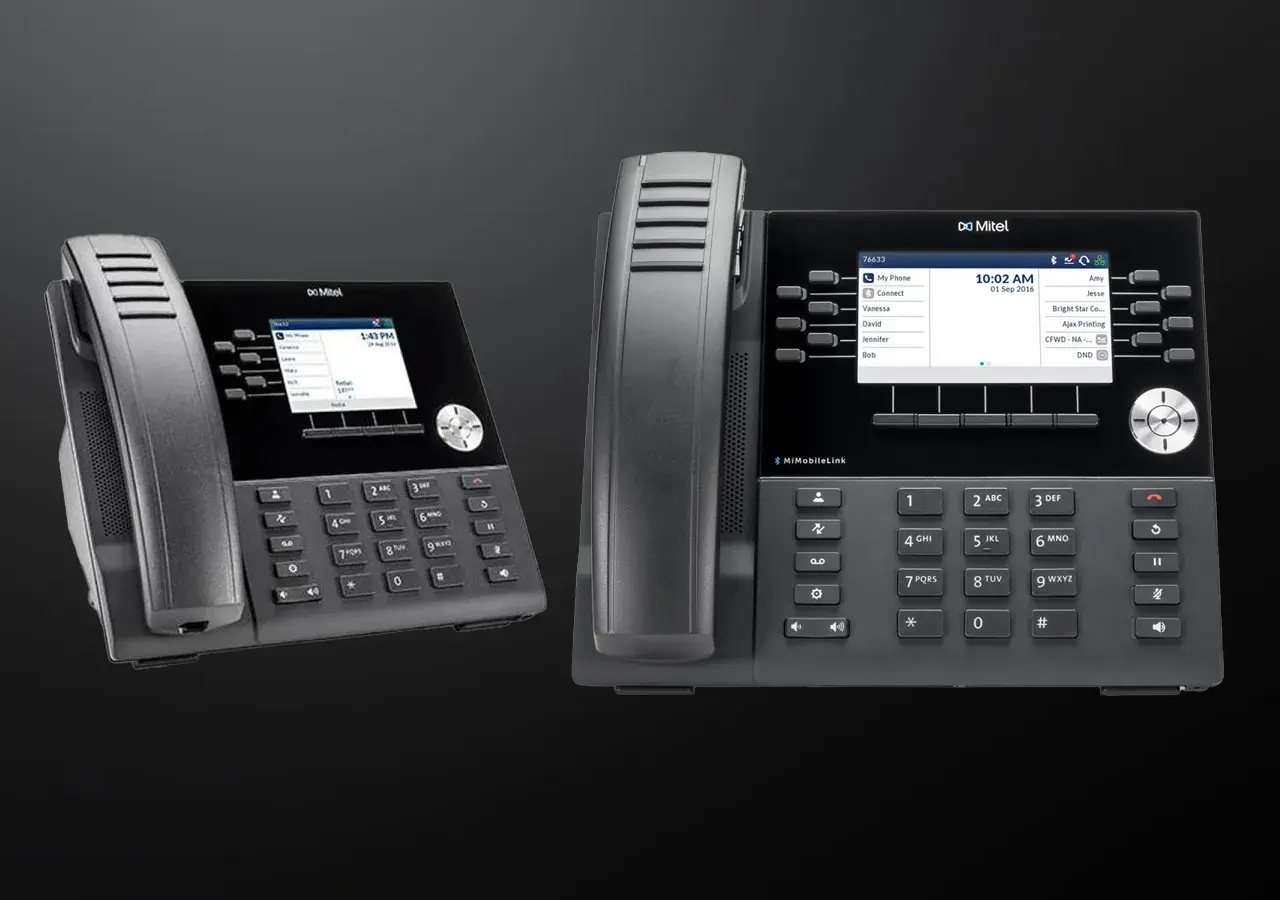 Mitel 6920 and 6930 IP handsets, featured in a training series for personalised settings, advanced call features, and expansion module integration.