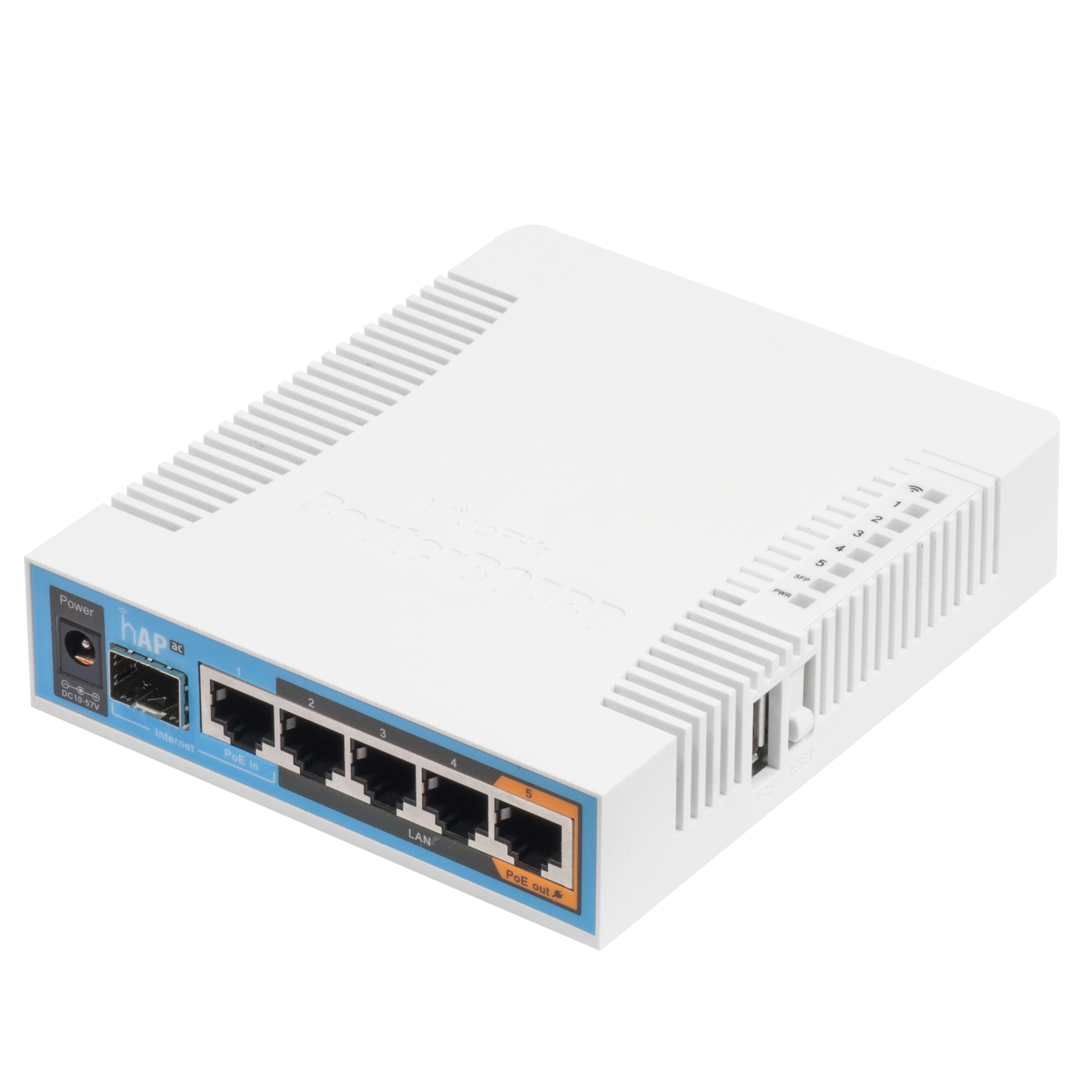 White MikroTik hAP ac router with multiple LAN ports