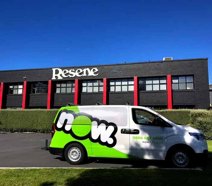 Now Business vehicle parked outside Resene's office