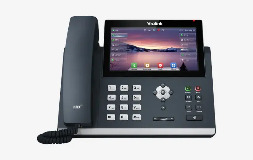 Yealink T48U IP phone with 7-inch colour touch screen, HD voice with Acoustic Shield, dual USB ports, and support for 16 SIP accounts, ideal for executives.