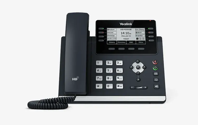 Yealink T43U business IP phone with 3.7-inch display, dual USB ports, and 12 SIP account support, offering HD voice, PoE, Wi-Fi, and Bluetooth connectivity. Ideal for professional communication and productivity.