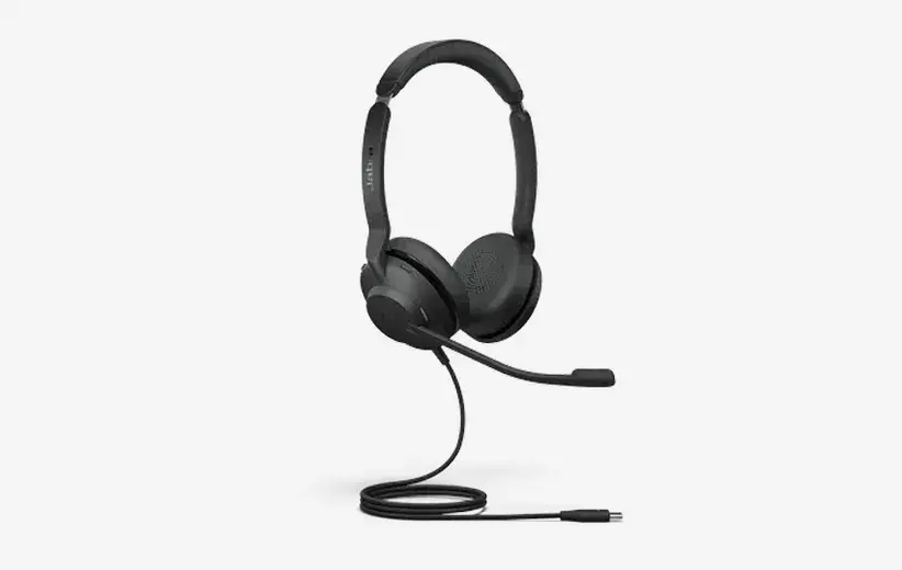 Jabra Evolve2 30 lightweight professional headset with noise isolation, 2-microphone technology, memory foam ear cushions, and USB-A/USB-C compatibility.